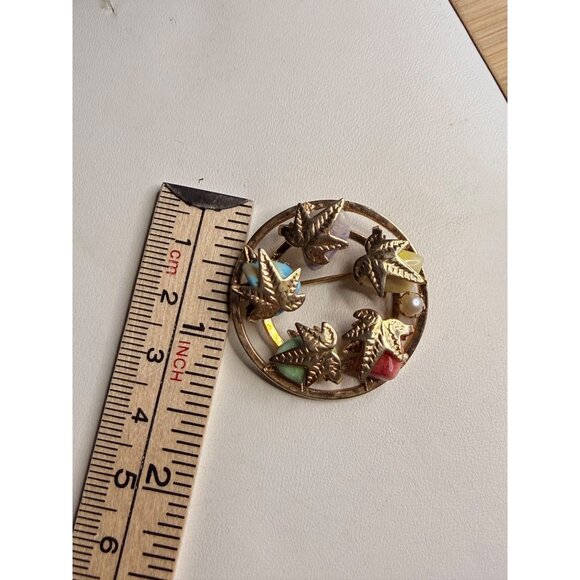 Sarah Coventry Leaf Pebble stone Wreath Brooch Pin Costume Jewelry - Picture 3 of 7